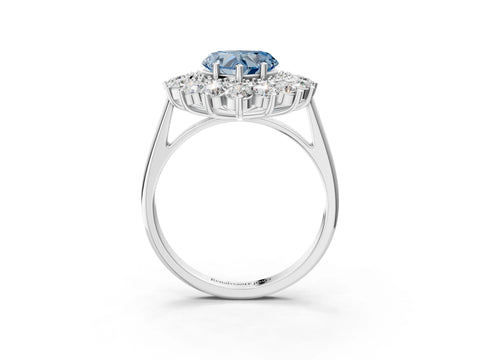 White gold Fancy Blue Heart Cut Halo Cluster Diamond Ring with Pave Band and Four-Prong Setting_3