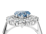 White gold Fancy Blue Heart Cut Halo Cluster Diamond Ring with Pave Band and Four-Prong Setting_4