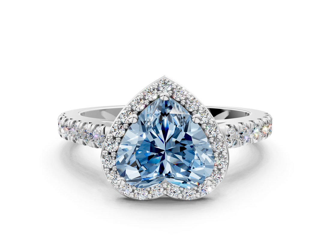 White gold Fancy Blue Heart  Cut Halo Diamond Engagement Ring with Pave Band and Four-Prong Setting_28