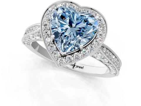 White gold Fancy Blue Heart Cut Halo Diamond Engagement Ring with Split Shank Band and Four-Prong Setting_13