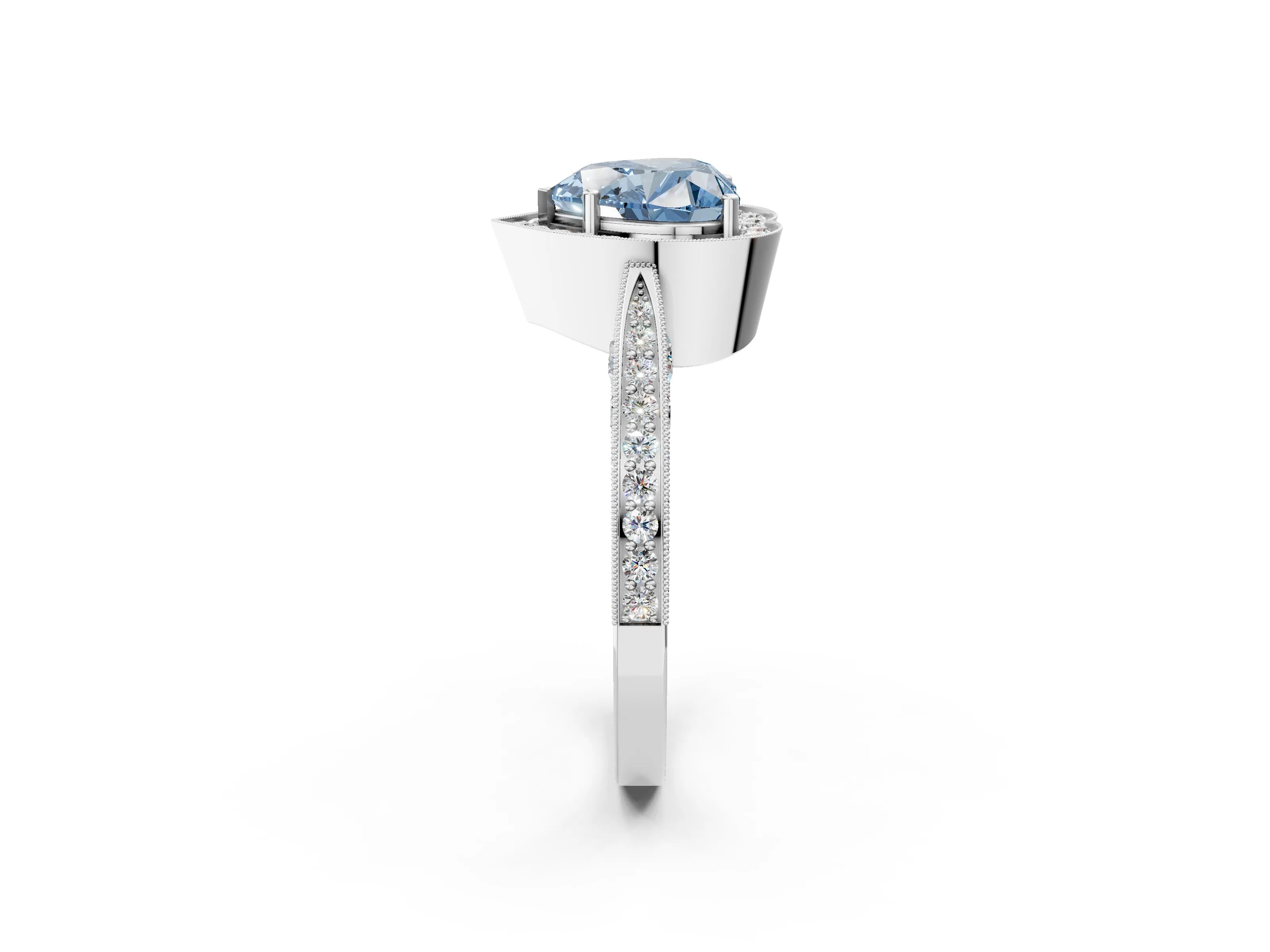 White gold Fancy Blue Heart Cut Halo Diamond Engagement Ring with Split Shank Band and Four-Prong Setting_14