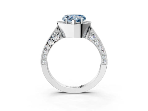 White gold Fancy Blue Heart Cut Halo Diamond Engagement Ring with Split Shank Band and Four-Prong Setting_15