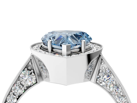 White gold Fancy Blue Heart Cut Halo Diamond Engagement Ring with Split Shank Band and Four-Prong Setting_16