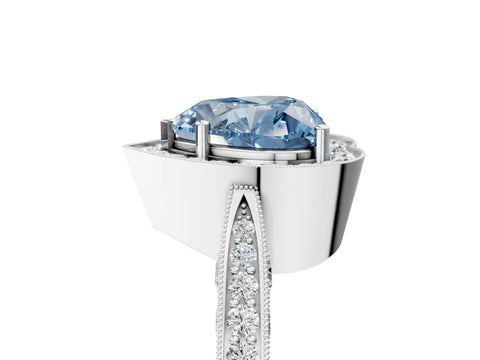 White gold Fancy Blue Heart Cut Halo Diamond Engagement Ring with Split Shank Band and Four-Prong Setting_17