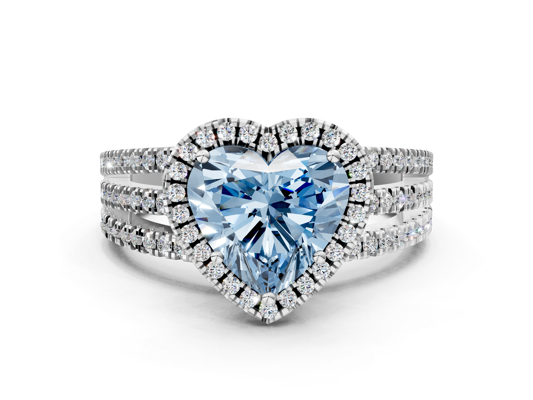 White gold Fancy Blue Heart  Cut Halo Diamond Engagement Ring with Split Shank and Four-Prong Setting_20