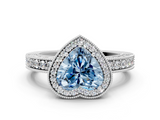 White gold Fancy Blue Heart  Cut Halo Diamond Pave Band Ring with Four-Prong Setting_45