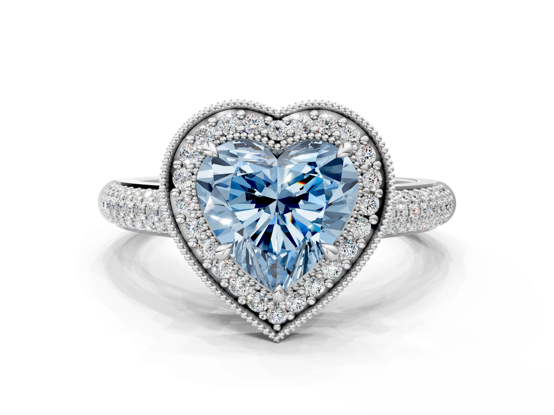 White gold Fancy Blue Heart  Cut Halo Diamond Pave Band with Four-Prong Setting_37