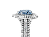 White gold Fancy Blue Heart Cut Halo Diamond Ring with Beaded Split Shank and Four-Prong Setting_5