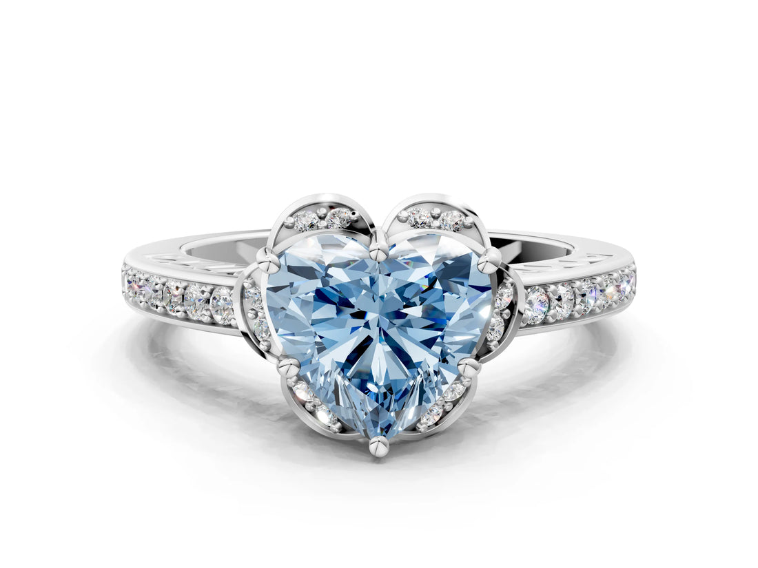 White gold Fancy Blue Heart  Cut Halo Diamond Ring with Channel Set Band and Four-Prong Setting_32