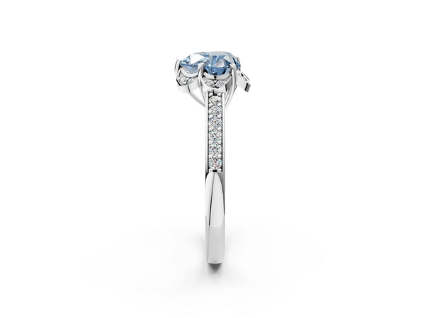 Platinum Heart-Shaped Floral Petal Engagement Ring Setting for Fancy Blue Center