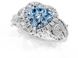 White gold Fancy Blue Heart Cut Halo Diamond Ring with Milgrain and Bezel Accents on a Split Shank Band_13