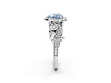 White gold Fancy Blue Heart Cut Halo Diamond Ring with Milgrain and Bezel Accents on a Split Shank Band_14