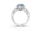 White gold Fancy Blue Heart Cut Halo Diamond Ring with Milgrain and Bezel Accents on a Split Shank Band_15
