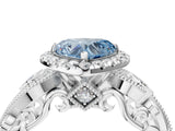 White gold Fancy Blue Heart Cut Halo Diamond Ring with Milgrain and Bezel Accents on a Split Shank Band_16
