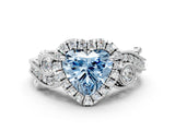 White gold Fancy Blue Heart Cut Halo Diamond Ring with Milgrain and Bezel Accents on a Split Shank Band_24