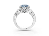 White gold Fancy Blue Heart Cut Halo Diamond Ring with Milgrain and Bezel Accents on a Split Shank Band_27