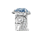 White gold Fancy Blue Heart Cut Halo Diamond Ring with Milgrain and Bezel Accents on a Split Shank Band_29