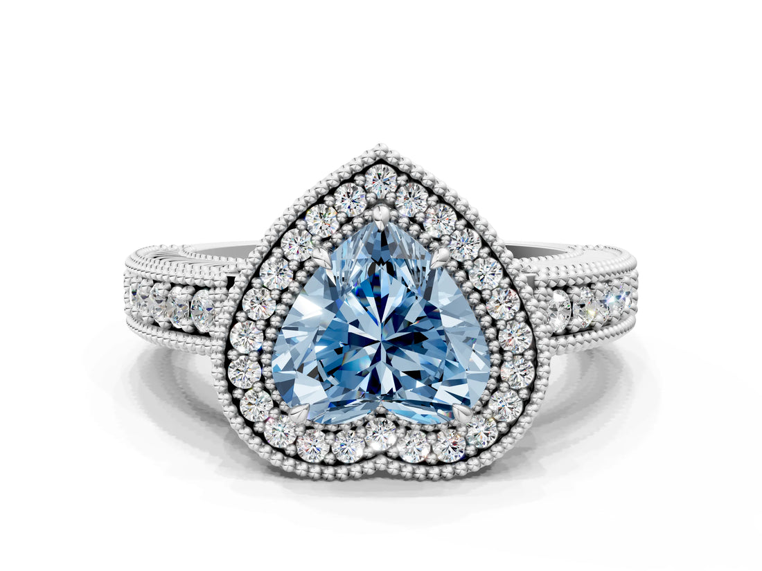 White gold Fancy Blue Heart  Cut Halo Diamond Ring with Pavé Band and Four-Prong Setting_52