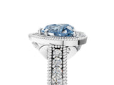 White gold Fancy Blue Heart  Cut Halo Diamond Ring with Pavé Band and Four-Prong Setting_57