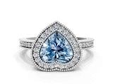 White gold Fancy Blue Heart  Cut Halo Diamond Ring with Pavé Band and Milgrain Prong Setting_32