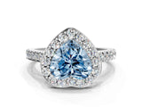 White gold Fancy Blue Heart Cut Halo Diamond Ring with Pavé Band and Three-Prong Setting_12