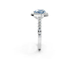 White gold Fancy Blue Heart Cut Halo Diamond Ring with Pavé Band and Three-Prong Setting_14