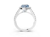 White gold Fancy Blue Heart Cut Halo Diamond Ring with Pavé Band and Three-Prong Setting_15