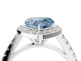 White gold Fancy Blue Heart Cut Halo Diamond Ring with Pavé Band and Three-Prong Setting_16