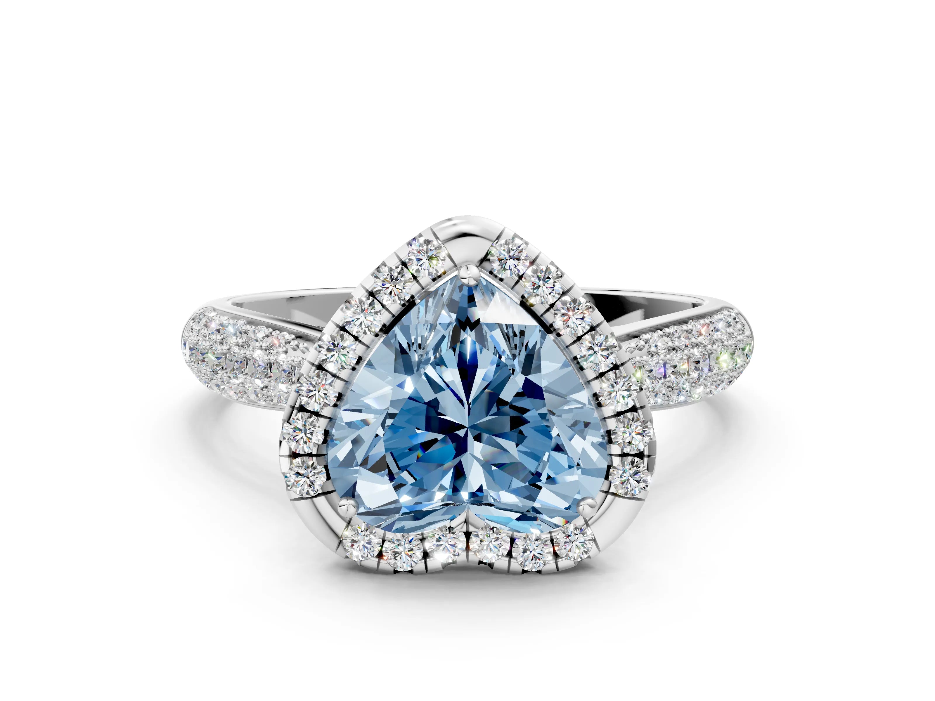 White gold Fancy Blue Heart Cut Halo Diamond Ring with Pavé Band_24