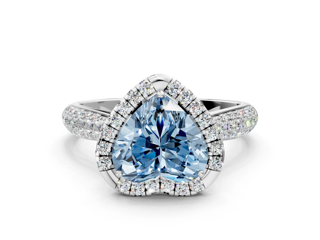 White gold Fancy Blue Heart Cut Halo Diamond Ring with Pavé Band_24