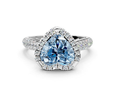 White gold Fancy Blue Heart Cut Halo Diamond Ring with Pavé Band_24