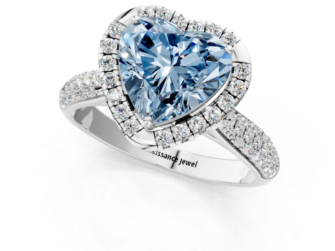 White gold Fancy Blue Heart Cut Halo Diamond Ring with Pavé Band_25