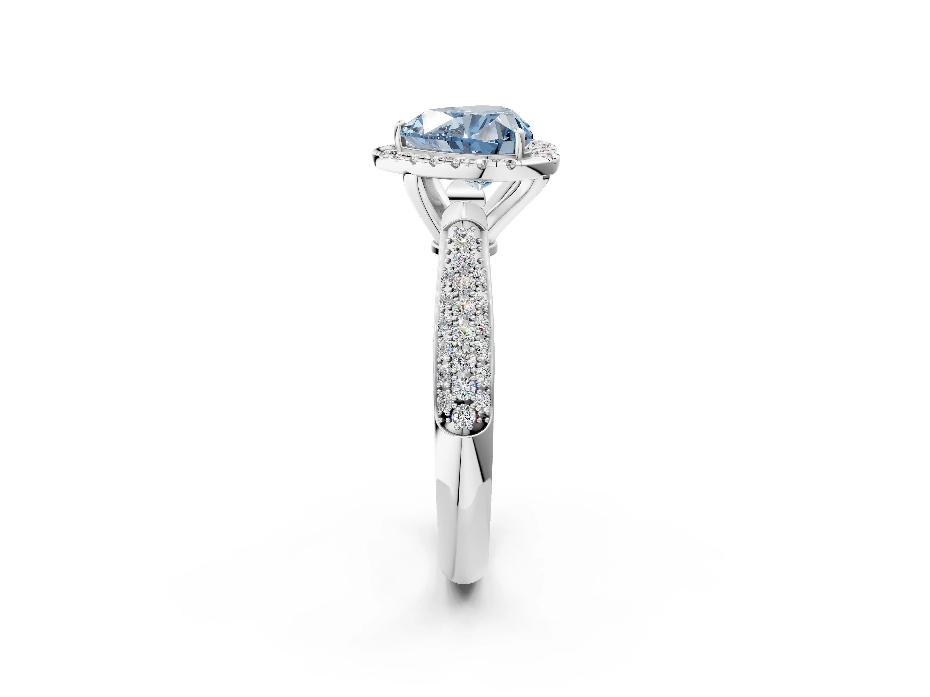 White gold Fancy Blue Heart Cut Halo Diamond Ring with Pavé Band_26