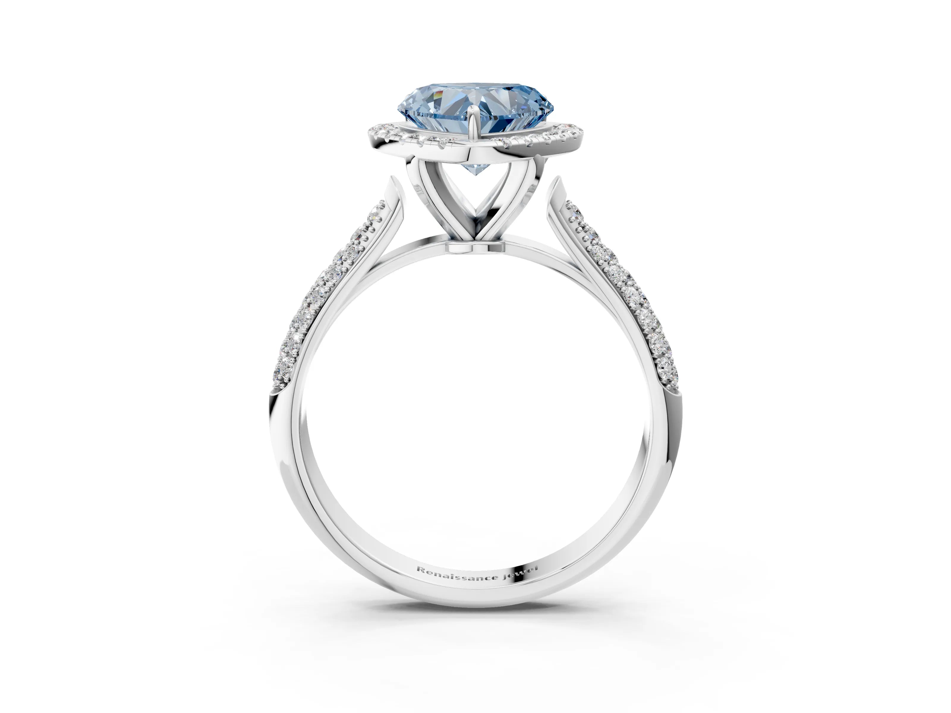 White gold Fancy Blue Heart Cut Halo Diamond Ring with Pavé Band_27