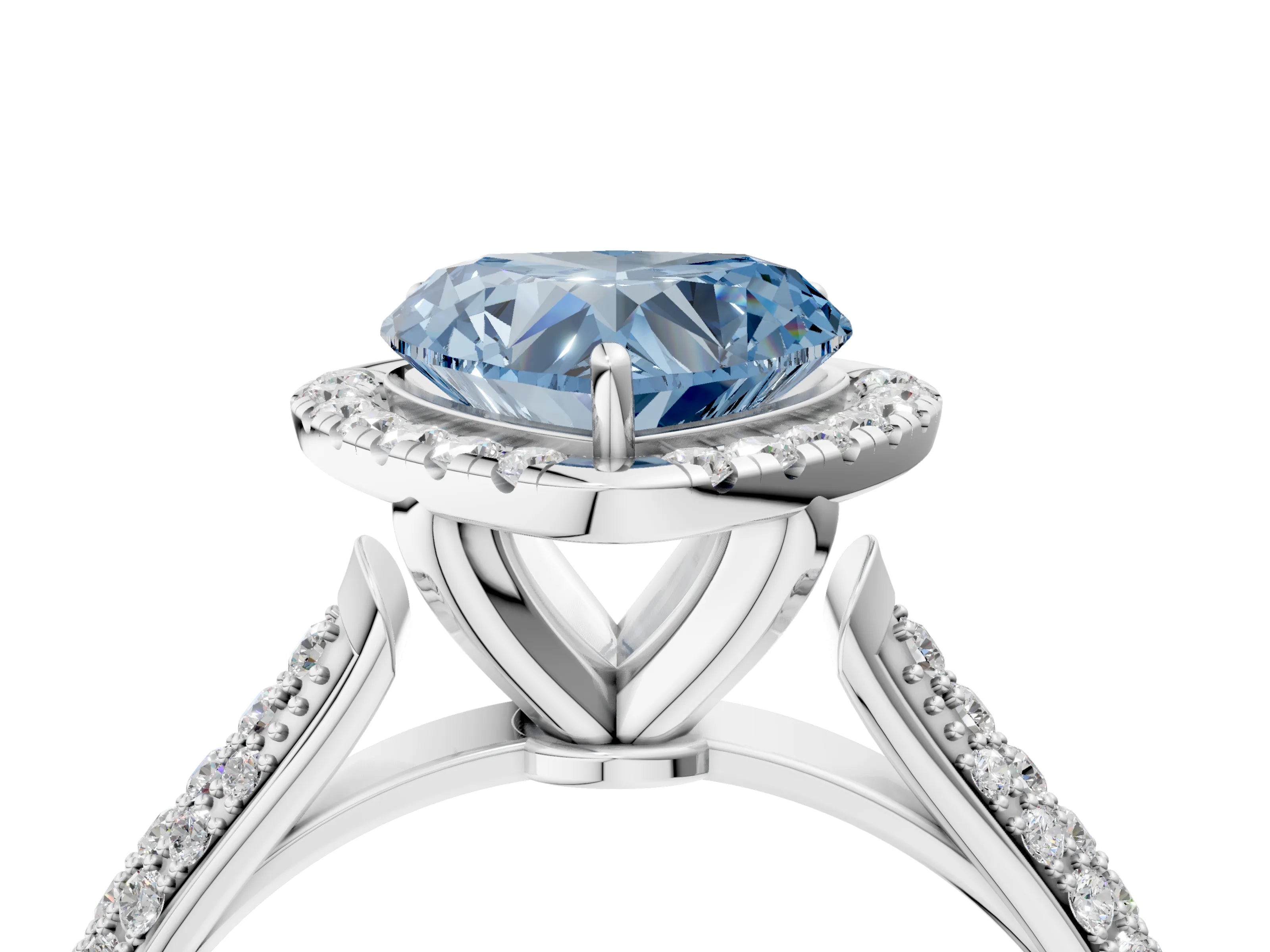 White gold Fancy Blue Heart Cut Halo Diamond Ring with Pavé Band_28