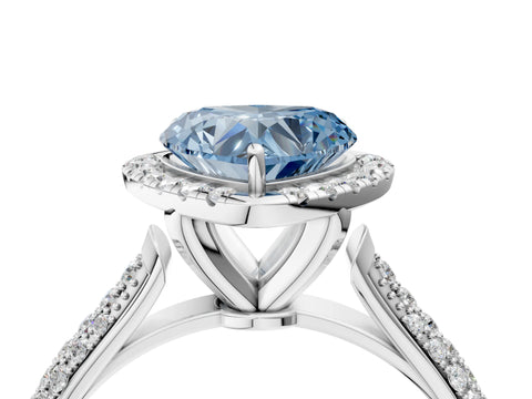 White gold Fancy Blue Heart Cut Halo Diamond Ring with Pavé Band_28