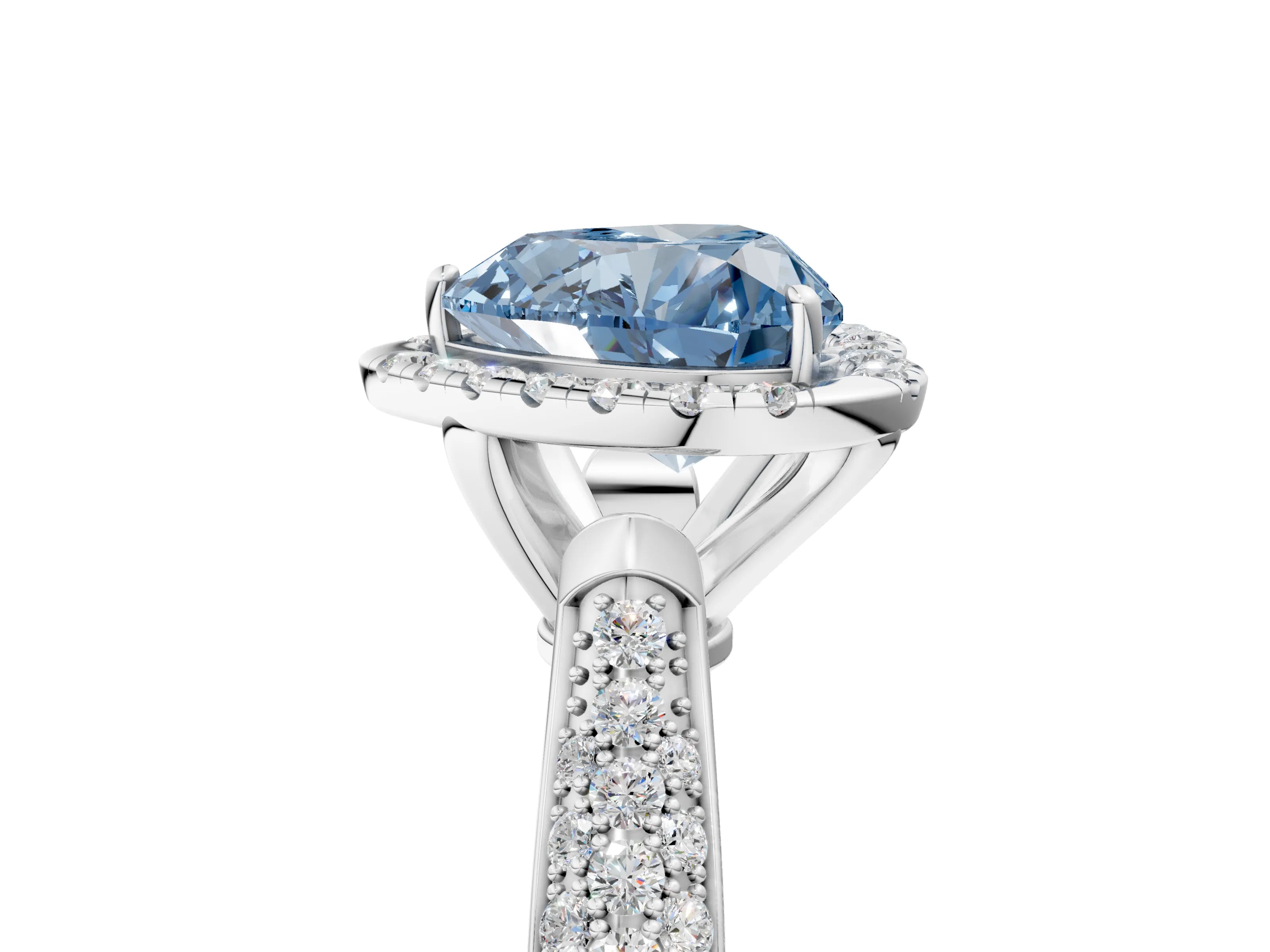 White gold Fancy Blue Heart Cut Halo Diamond Ring with Pavé Band_29