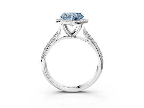 White gold Fancy Blue Heart Cut Halo Diamond Ring with Pavé Band_3