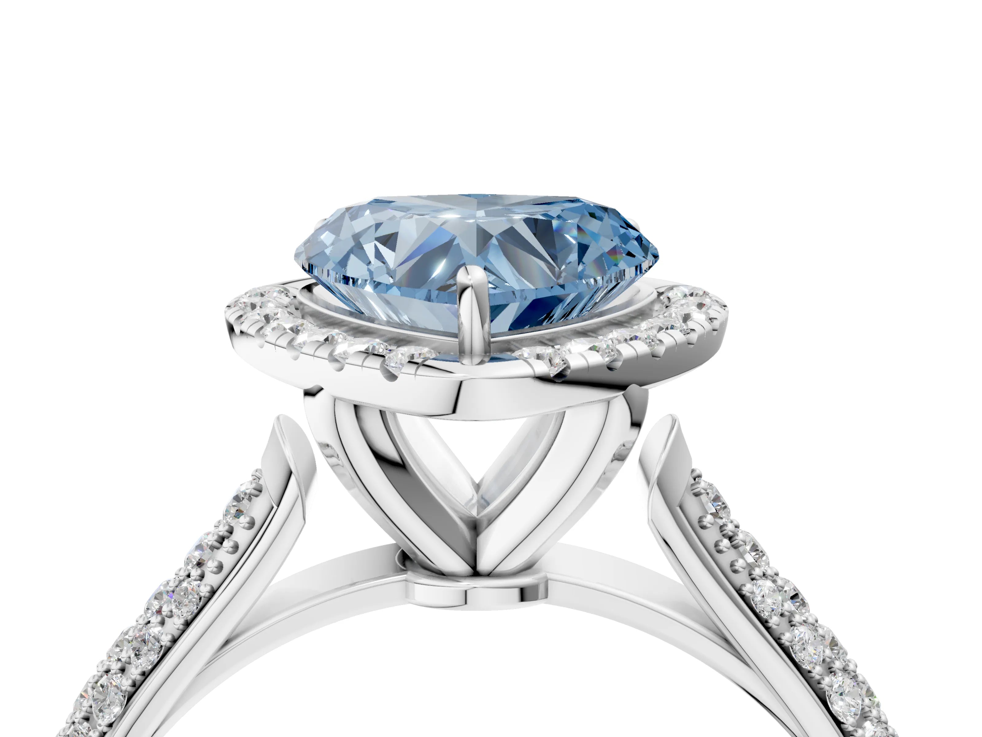 White gold Fancy Blue Heart Cut Halo Diamond Ring with Pavé Band_4