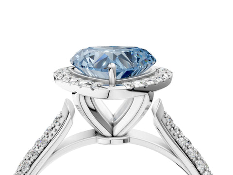 White gold Fancy Blue Heart Cut Halo Diamond Ring with Pavé Band_4