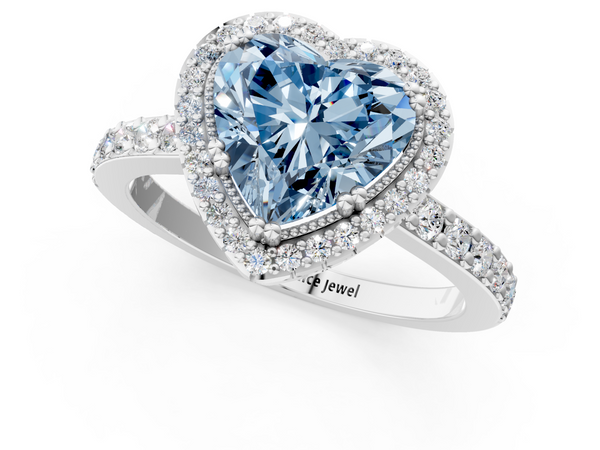 Platinum Fancy Blue Heart  Cut Diamond Halo Engagement Ring with Milgrain Detail and Pavé Band