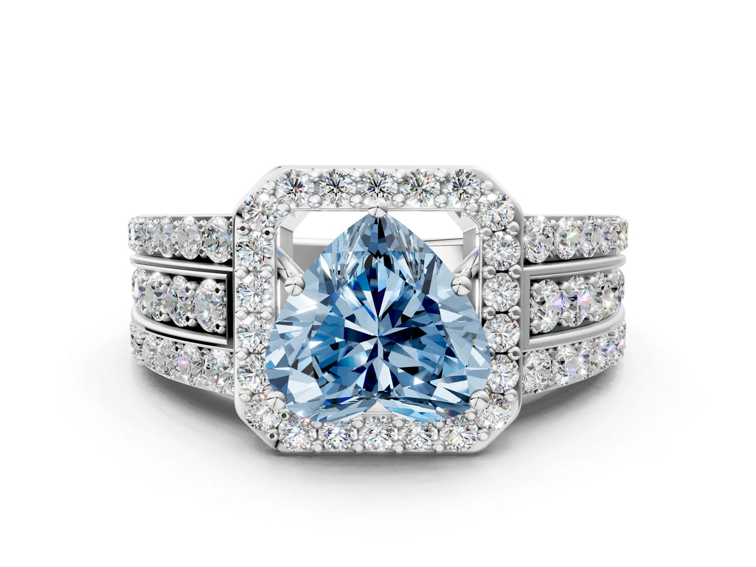 White gold Fancy Blue Heart Cut Halo Diamond Ring with Round  Split Shank and Prong Setting_137