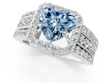 White gold Fancy Blue Heart Cut Halo Diamond Ring with Round  Split Shank and Prong Setting_138