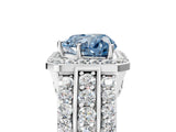 White gold Fancy Blue Heart Cut Halo Diamond Ring with Round  Split Shank and Prong Setting_142