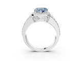 White gold Fancy Blue Heart Cut Halo Diamond Ring with Round  Split Shank and Prong Setting_143