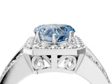 White gold Fancy Blue Heart Cut Halo Diamond Ring with Round  Split Shank and Prong Setting_144