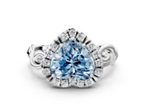 White gold Fancy Blue Heart  Cut Halo Diamond Ring with Scrollwork Band and Four-Prong Setting_119