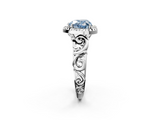 White gold Fancy Blue Heart  Cut Halo Diamond Ring with Scrollwork Band and Four-Prong Setting_121