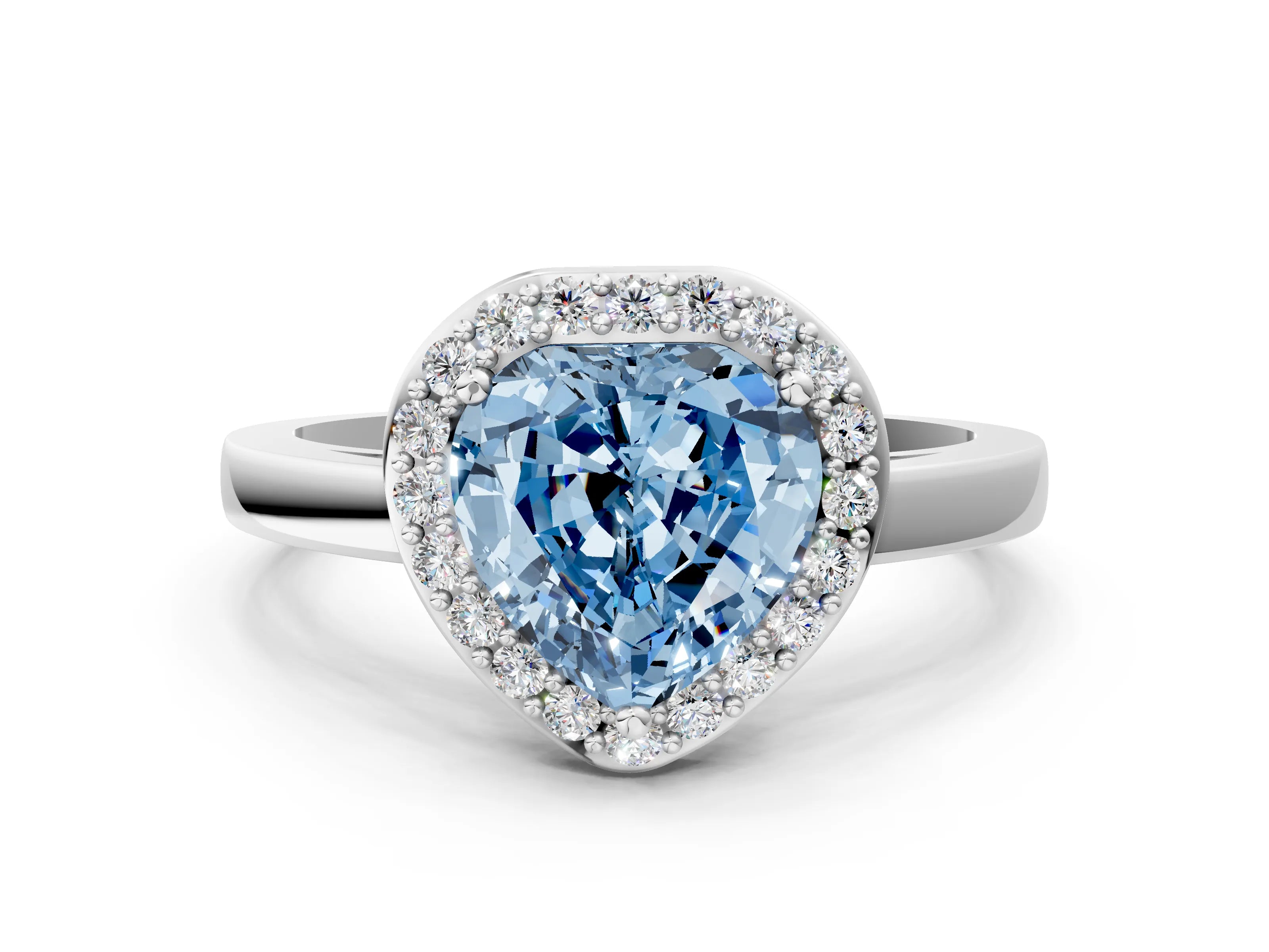 White gold Fancy Blue Heart Cut Halo Diamond Ring with Solitaire Band and Prong Setting