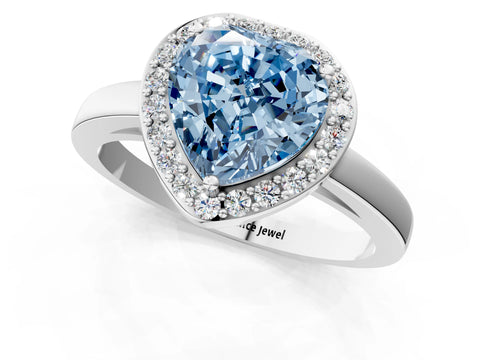 White gold Fancy Blue Heart Cut Halo Diamond Ring with Solitaire Band and Prong Setting_1